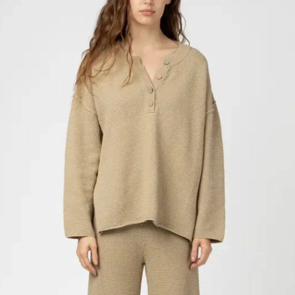 🧥 MOD REF Waffle Knit Henley Sweater - Size M - Picture 1 of 13
